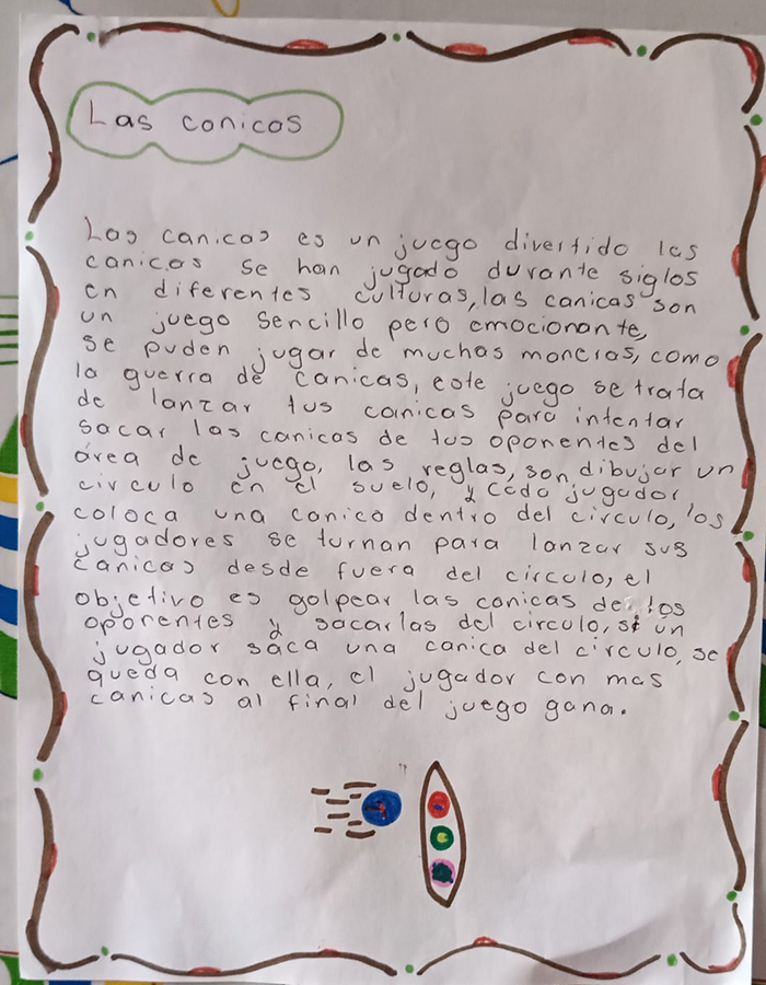 carta sobre las canicas